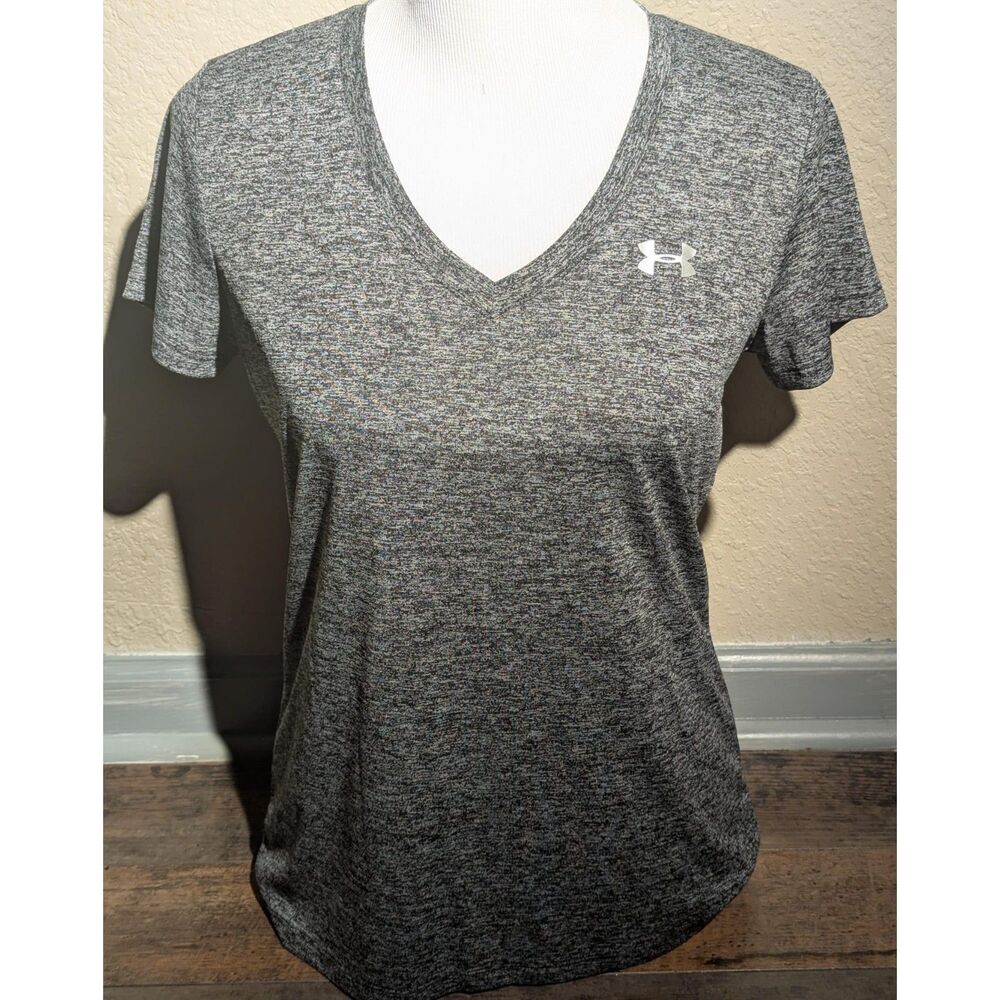 Under Armour Grey Heathered V-Neck T-Shirt - Size S - Ready for Anything!